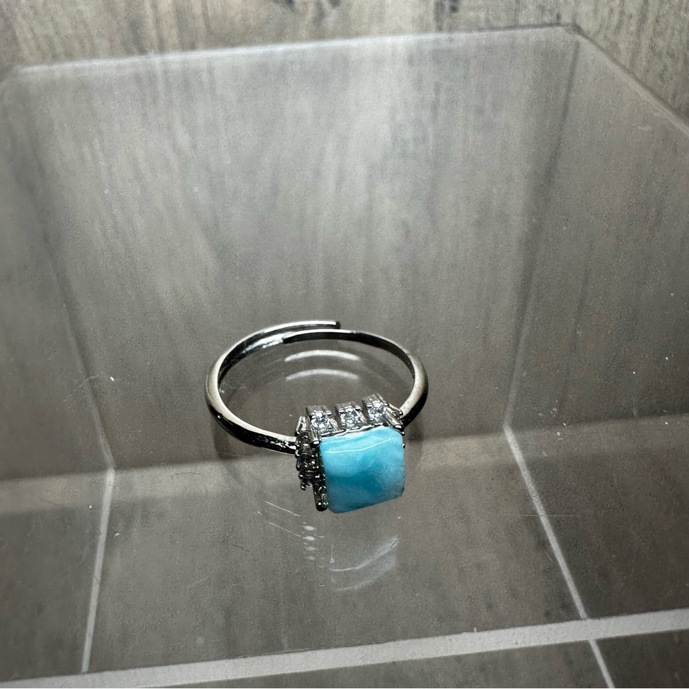 Larimar Square Crystal Stone Adjustable Ring Blue - image 3